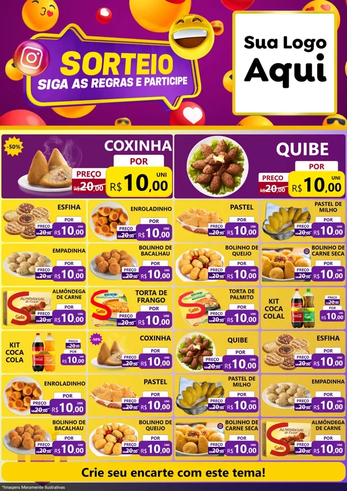 Modelo de Encarte para Encarte A4 Vertical com o tema Sorteio para Salgadaria