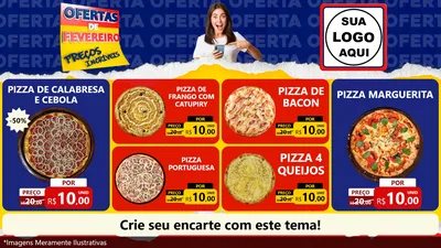 Modelo de TV para TV Horizontal com o tema Ofertas de Fevereiro - Preços Incríveis para Pizzaria