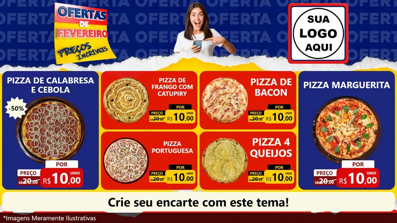 Modelo de TV para TV Horizontal com o tema Ofertas de Fevereiro - Preços Incríveis para Pizzaria