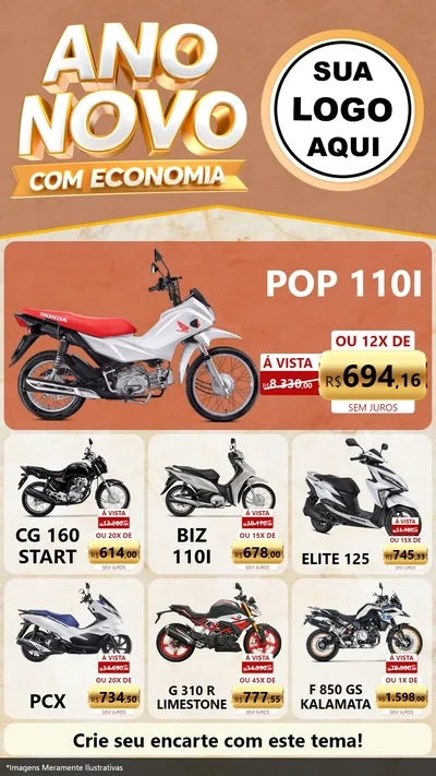 Modelo de Rede Social para Stories com o tema Ano Novo Com Economia para Concessionaria de Motos