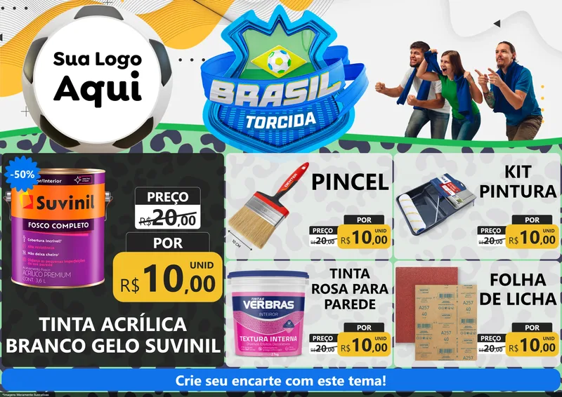 Modelo de Encarte para Encarte A4 Horizontal com o tema Brasil Torcida - Copa para Tintas e Ferramentas