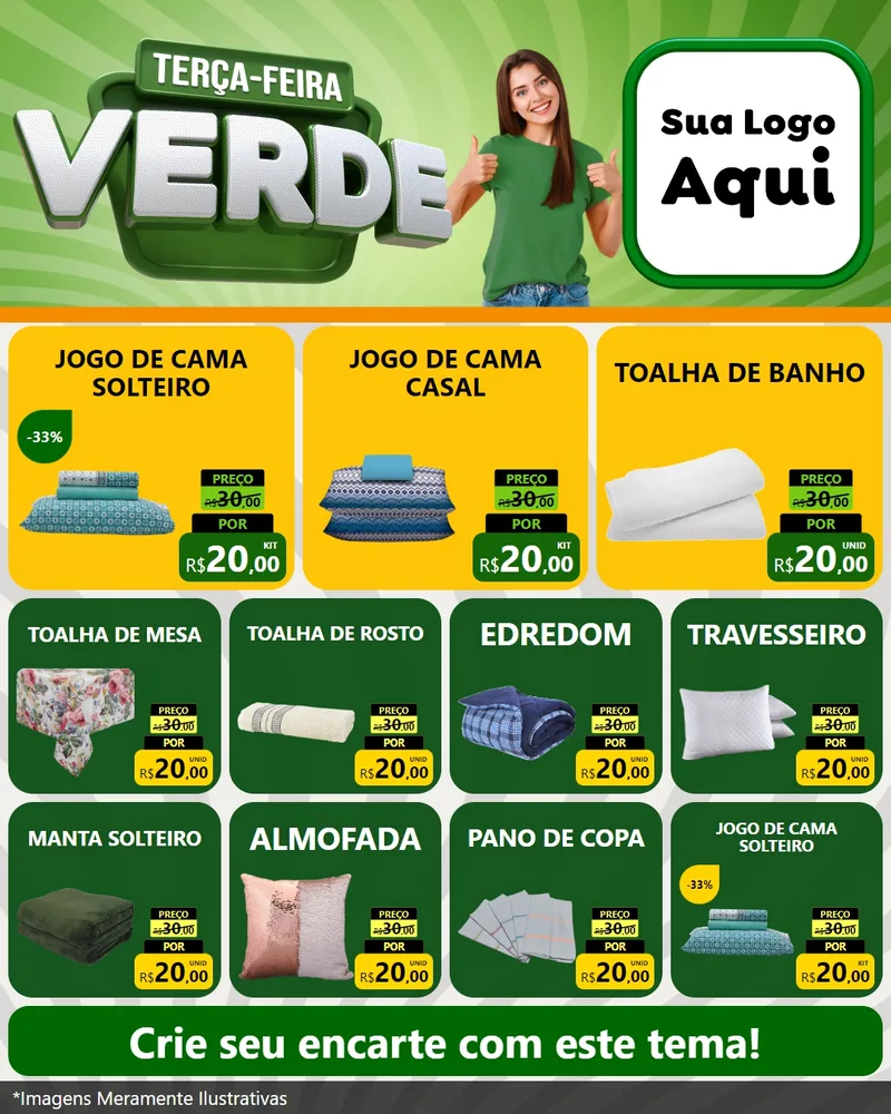 Modelo de Rede Social para Feed Instagram com o tema Terça - Feira Verde para Cama, Mesa e Banho