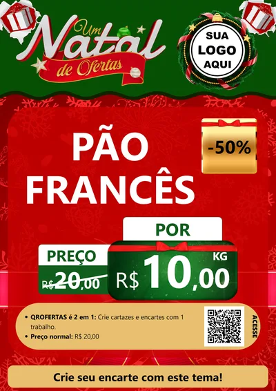 Modelo de Cartaz para Cartaz A4 Vertical com o tema Um Natal de Ofertas para Padaria