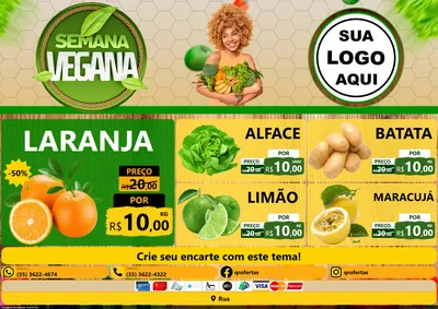 Modelo de Encarte para Encarte A4 Horizontal com o tema Semana Vegana para Hortifrúti