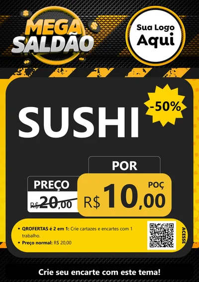 Modelo de Cartaz para Cartaz A4 Vertical com o tema Mega Saldão para Comida japonesa