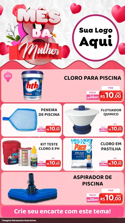 Modelo de TV para TV Vertical com o tema Mês da Mulher para Produtos para Piscina