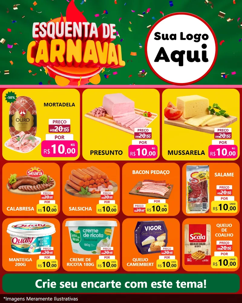 Modelo de Rede Social para Feed Instagram com o tema Esquenta de Carnaval para Frios e Laticínios