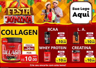 Modelo de Encarte para Encarte A4 Horizontal com o tema Festa Junina para Suplementos alimentares