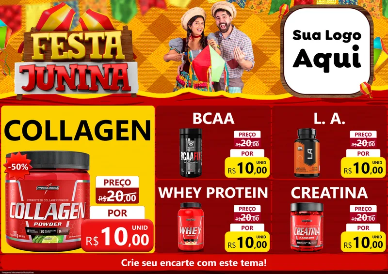 Modelo de Encarte para Encarte A4 Horizontal com o tema Festa Junina para Suplementos alimentares