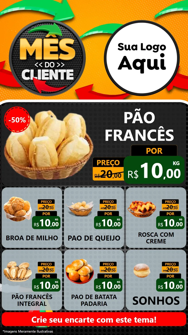Modelo de Rede Social para Stories com o tema Mês do Cliente para Padaria