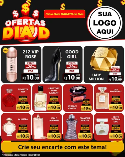 Modelo de Rede Social para Feed Instagram com o tema Ofertas Dia D para Perfumes