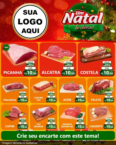 Modelo de Rede Social para Feed Instagram com o tema Um Natal de Ofertas para Açougue