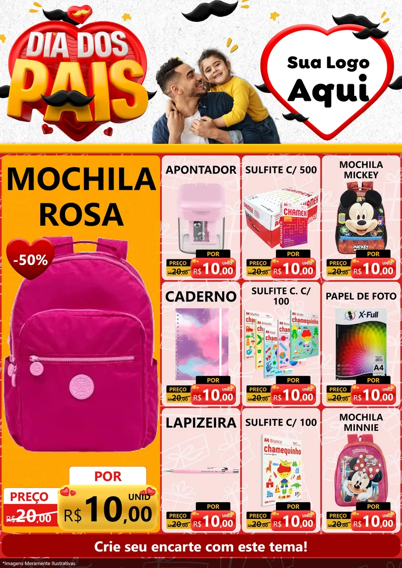 Modelo de Encarte para Encarte A4 Vertical com o tema Dia dos Pais para Papelaria