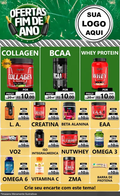 Modelo de Encarte para Encarte Grande com o tema Ofertas Fim de Ano para Suplementos alimentares