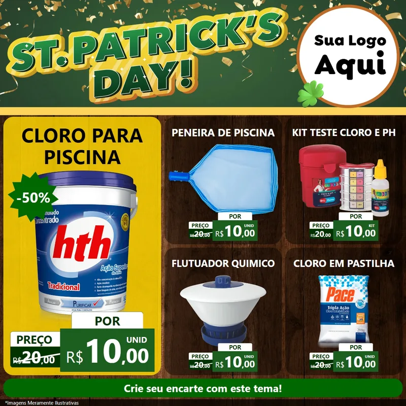 Modelo de Rede Social para Feed Facebook com o tema St Patriks Day para Produtos para Piscina