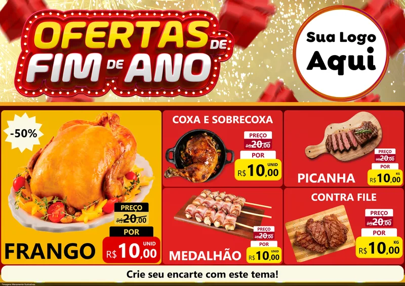Modelo de Encarte para Encarte A4 Horizontal com o tema Ofertas de Fim de Ano para Assados