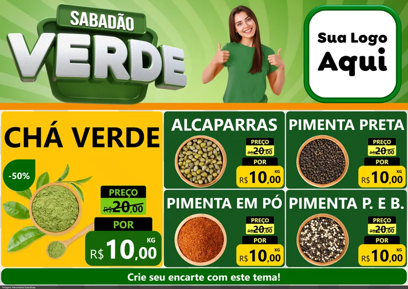 Modelo de Encarte para Encarte A4 Horizontal com o tema Sabadão Verde para Produtos Naturais
