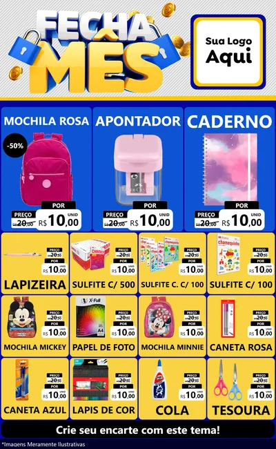 Modelo de Encarte para Encarte Grande com o tema Fecha Mês para Papelaria
