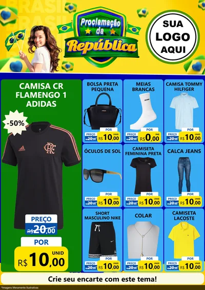 Modelo de Encarte para Encarte A4 Vertical com o tema Proclamação da República para Roupas e acessórios