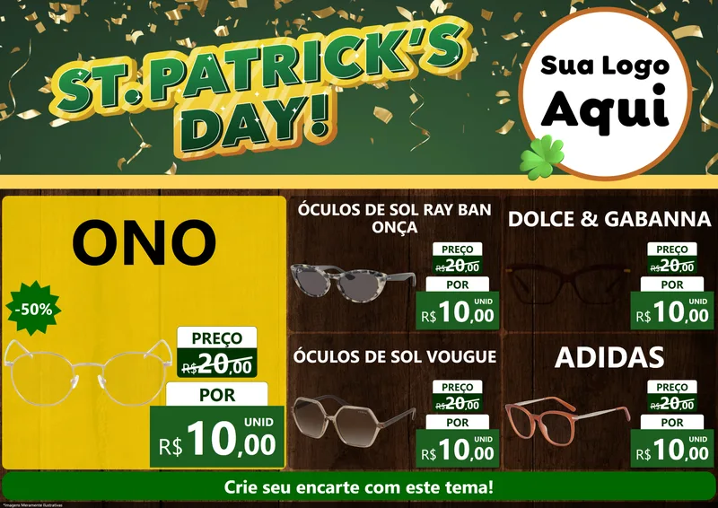Modelo de Encarte para Encarte A4 Horizontal com o tema St Patriks Day para Óticas