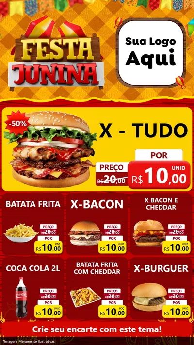 Modelo de Rede Social para Stories com o tema Festa Junina para Hamburgueria