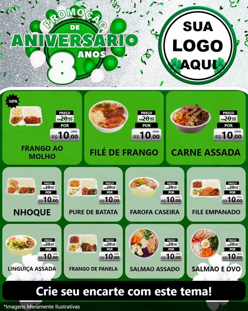 Modelo de Rede Social para Feed Instagram com o tema Promoção de Aniversário - 8 Anos para Restaurante