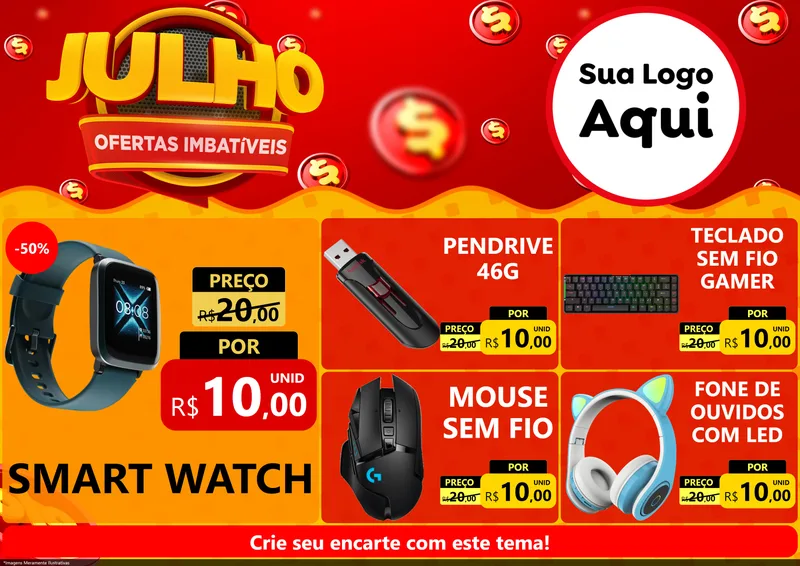 Modelo de Encarte para Encarte A4 Horizontal com o tema Julho Ofertas Imbatíveis para Informática