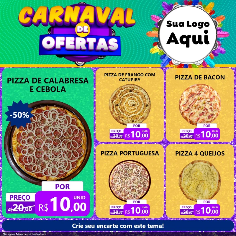 Modelo de Rede Social para Feed Facebook com o tema Carnaval de Ofertas para Pizzaria