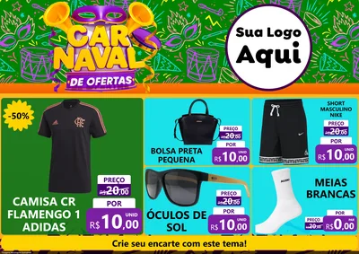 Modelo de Encarte para Encarte A4 Horizontal com o tema Carnaval de Ofertas para Roupas e acessórios