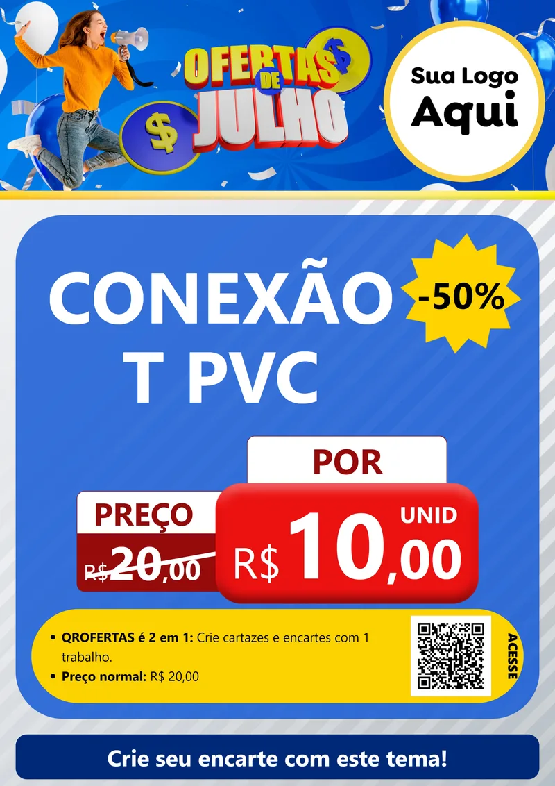Modelo de Cartaz para Cartaz A4 Vertical com o tema Ofertas de Julho para Tubos e conexões