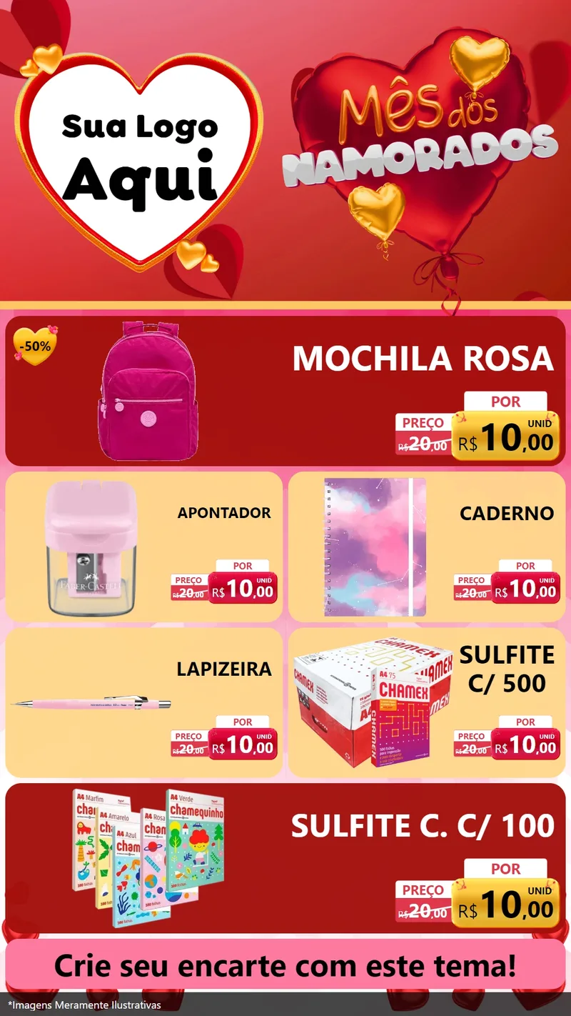 Modelo de TV para TV Vertical com o tema Mês dos Namorados para Papelaria