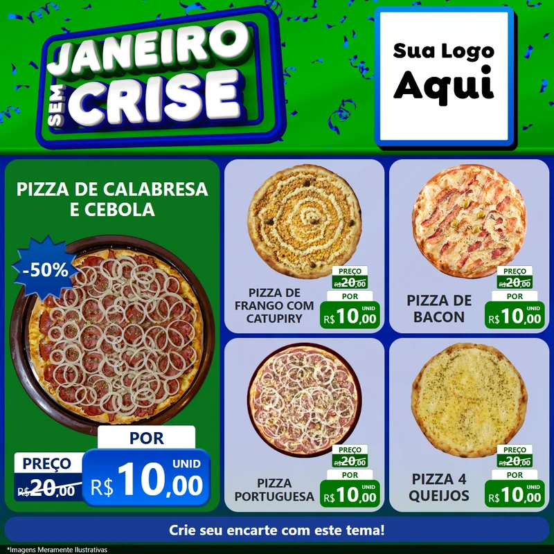 Modelo de Rede Social para Feed Facebook com o tema Janeiro Sem Crise para Pizzaria