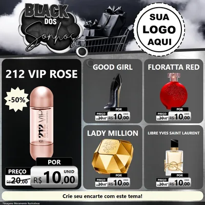 Modelo de Rede Social para Feed Facebook com o tema Black dos Sonhos para Perfumes