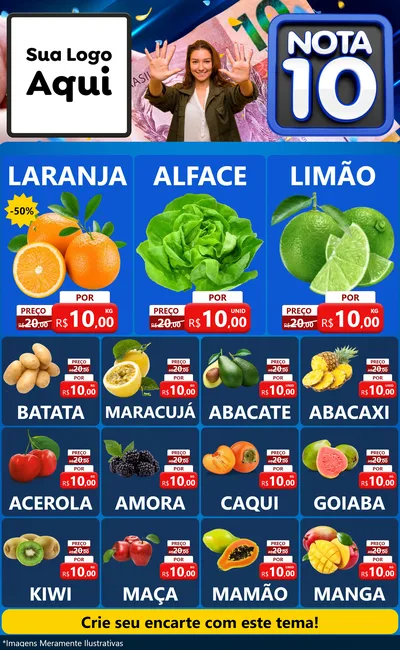 Modelo de Encarte para Encarte Grande com o tema Nota 10 para Hortifrúti