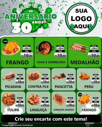 Modelo de Rede Social para Feed Instagram com o tema Promoção de Aniversário - 30 Anos para Assados
