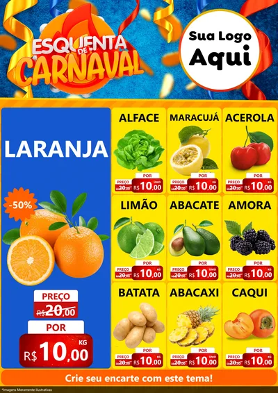 Modelo de Encarte para Encarte A4 Vertical com o tema Esquenta de Carnaval para Hortifrúti