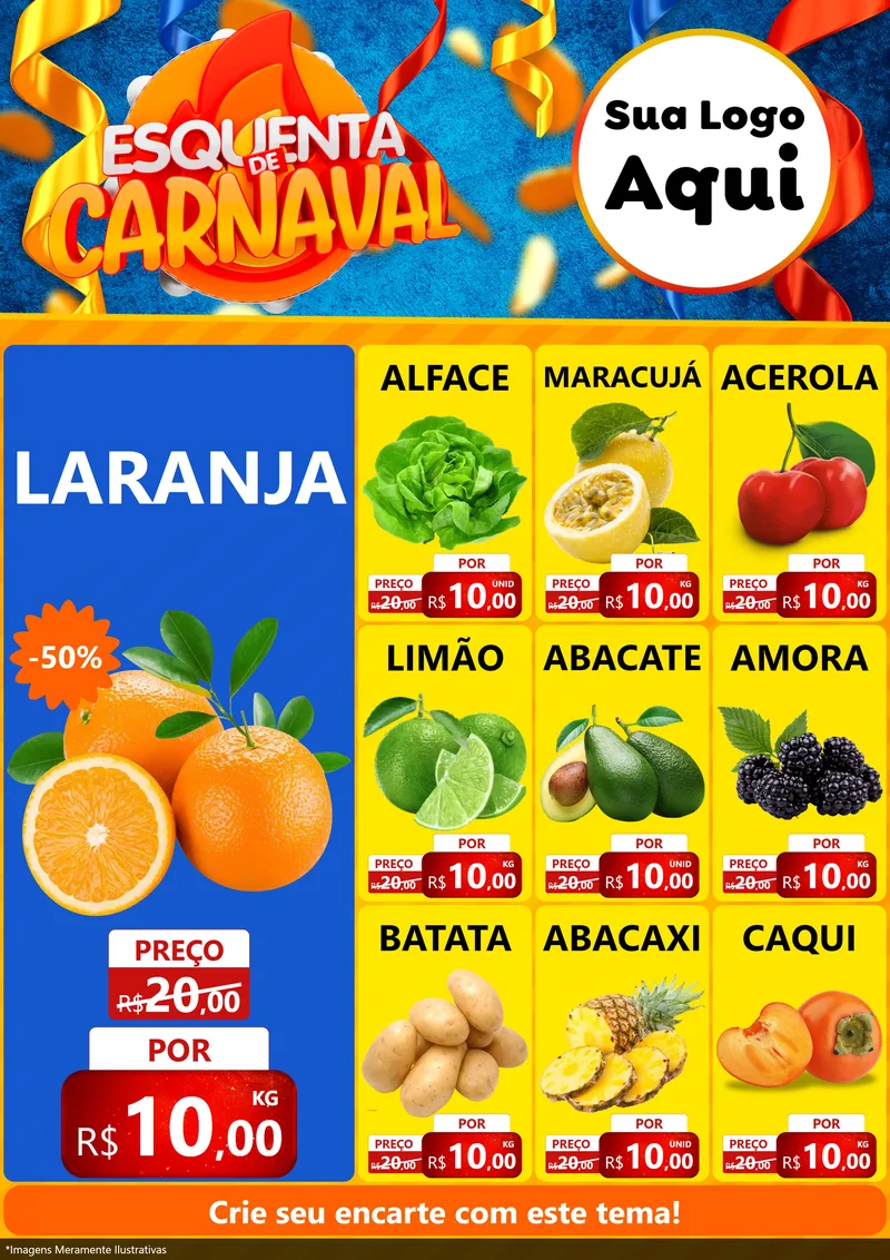 Modelo de Encarte para Encarte A4 Vertical com o tema Esquenta de Carnaval para Hortifrúti