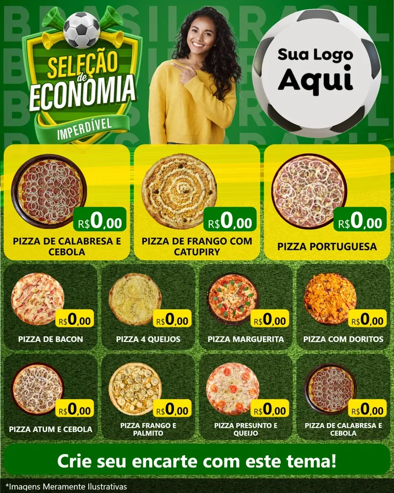 Modelo de Rede Social para Feed Instagram com o tema Seleção de Economia - Copa para Pizzaria