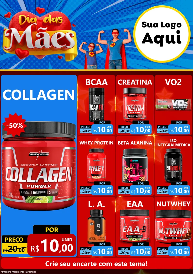 Modelo de Encarte para Encarte A4 Vertical com o tema Dia das Mães para Suplementos alimentares