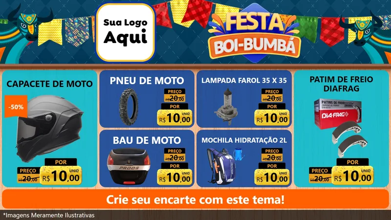 Modelo de TV para TV Horizontal com o tema Festa Boi Bumbá para Moto peças