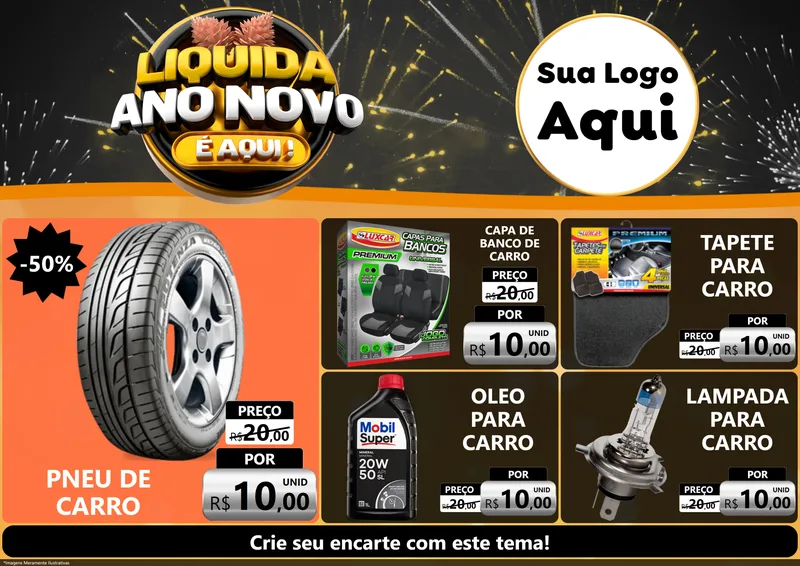 Modelo de Encarte para Encarte A4 Horizontal com o tema Liquida Ano Novo É Aqui! para Auto peças
