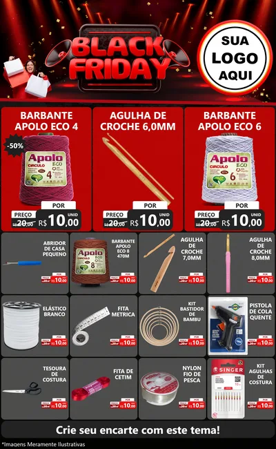 Modelo de Encarte para Encarte Grande com o tema Black Friday para Armarinho e Aviamentos