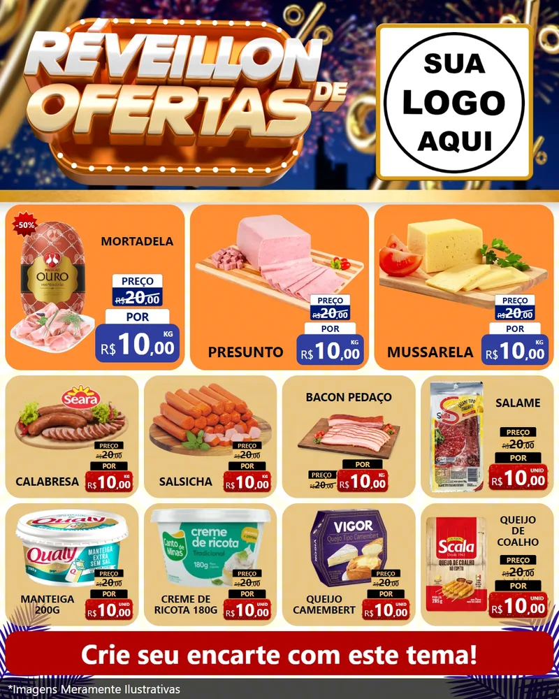 Modelo de Rede Social para Feed Instagram com o tema Réveillon de Ofertas para Frios e Laticínios