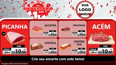 Modelo de TV para TV Horizontal com o tema Promoção de Aniversário - 1 Ano para Açougue