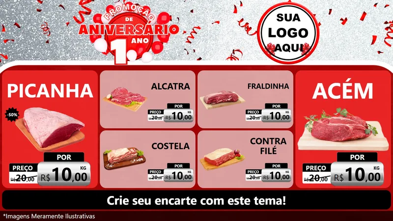 Modelo de TV para TV Horizontal com o tema Promoção de Aniversário - 1 Ano para Açougue