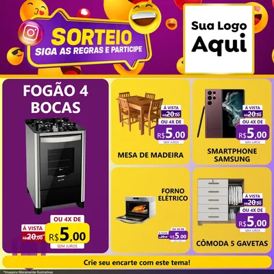Modelo de Rede Social para Feed Facebook com o tema Sorteio para Móveis e Eletro