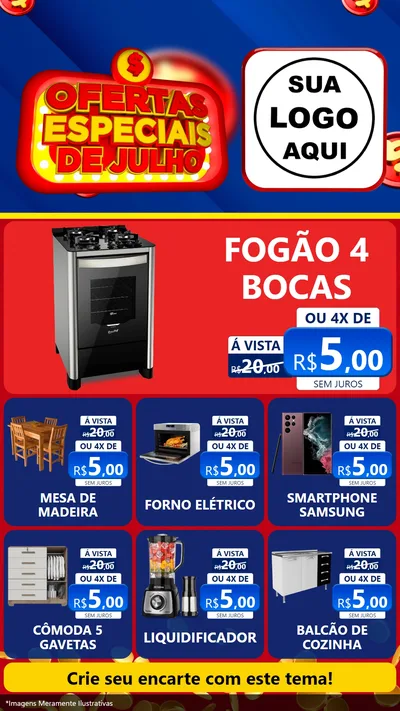 Modelo de Rede Social para Stories com o tema Ofertas Especiais de Julho para Móveis e Eletro