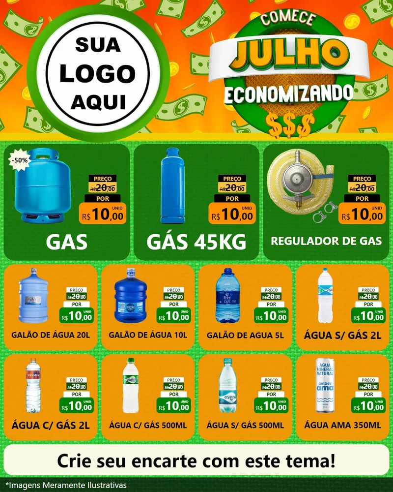 Modelo de Rede Social para Feed Instagram com o tema Comece Julho Economizando para Água e gás