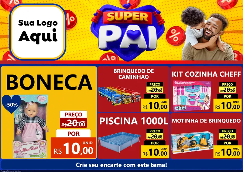 Modelo de Encarte para Encarte A4 Horizontal com o tema Super Pai para Brinquedos