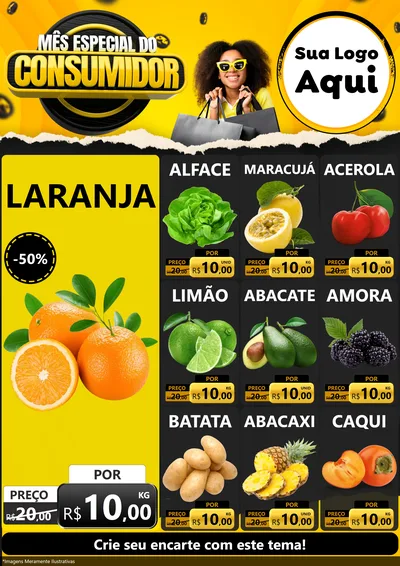 Modelo de Encarte para Encarte A4 Vertical com o tema Mês Especial do Consumidor para Hortifrúti